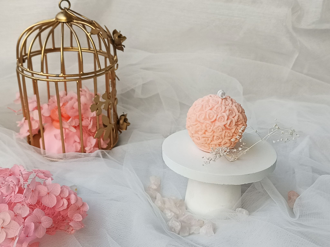 Rose Ball Candle In Baby Pink ( set of 2)