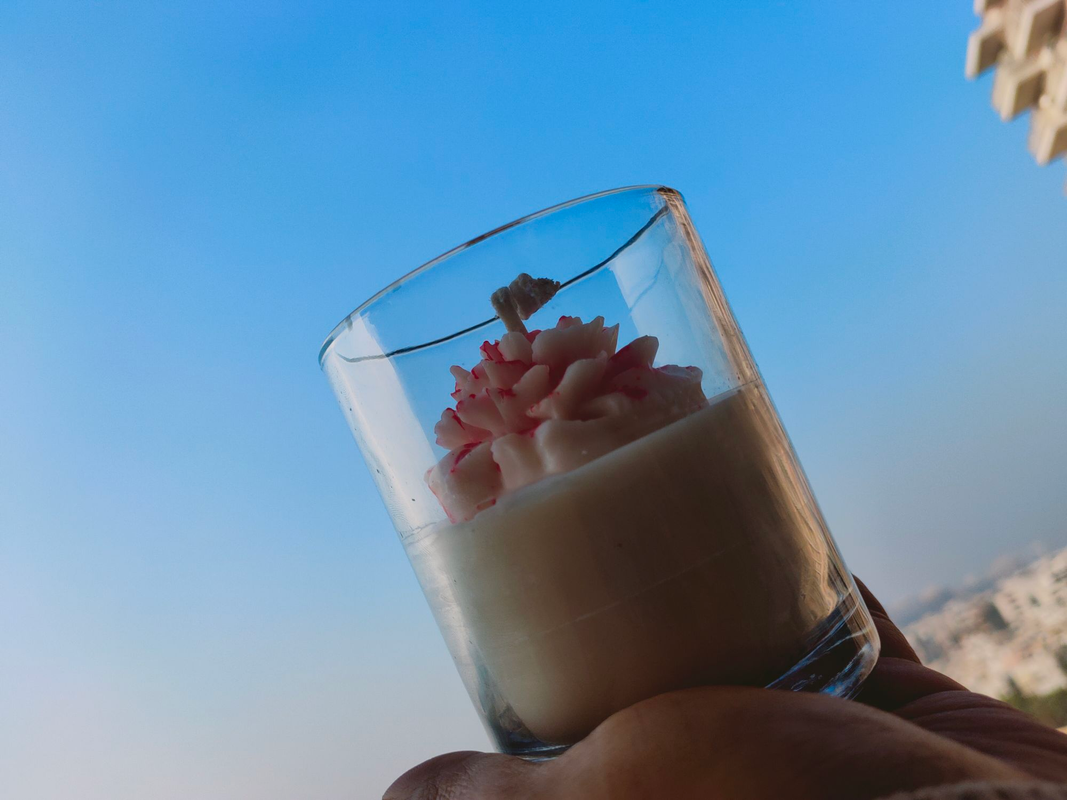 Carnation Flower Candle ( White With Red Dots)