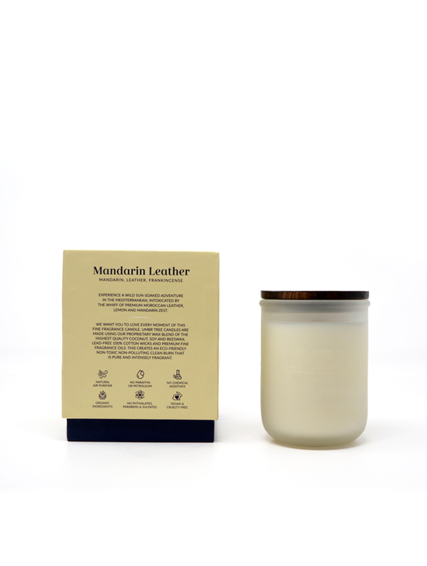 Mandarin Leather Fine Fragrance Candle, Natural Air Purifier, Toxin Free, 255g, 50hrs